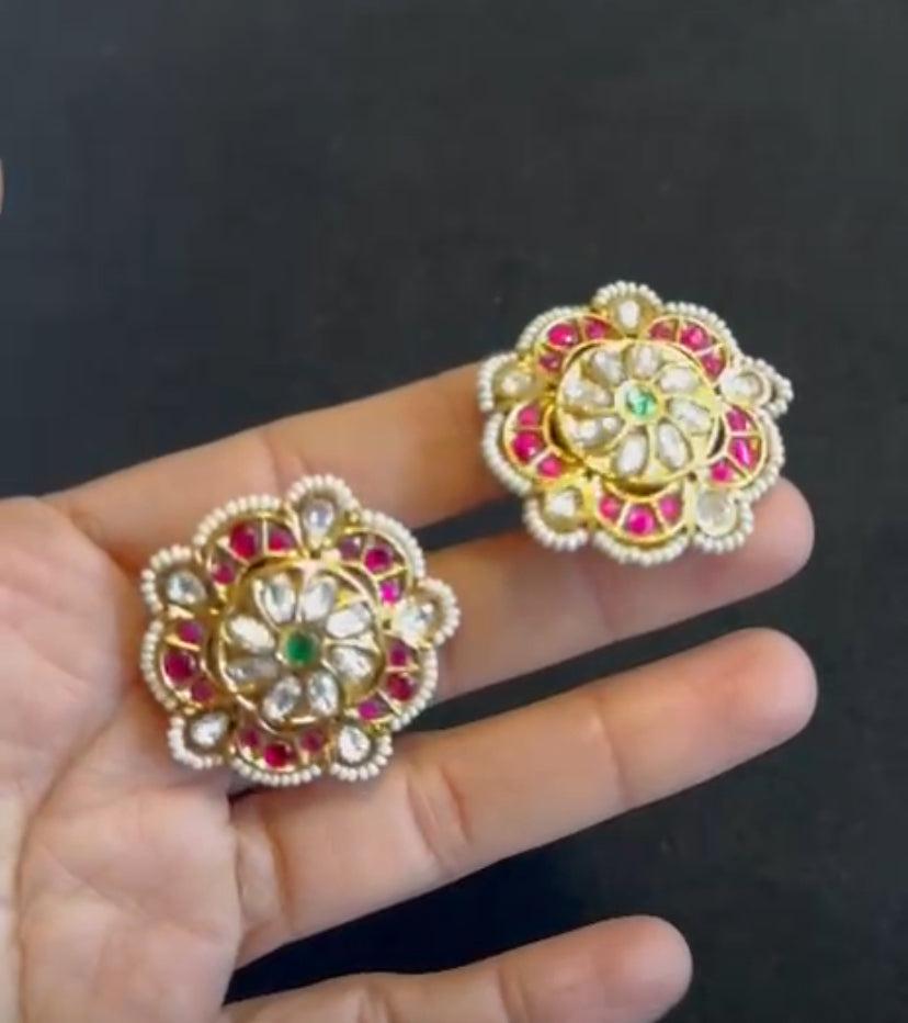 Antique kundan Big Size Studs | Indian Earrings In USA