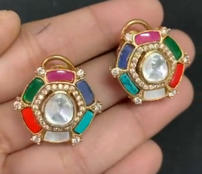 Polki Multi colour Kundan Studs |
