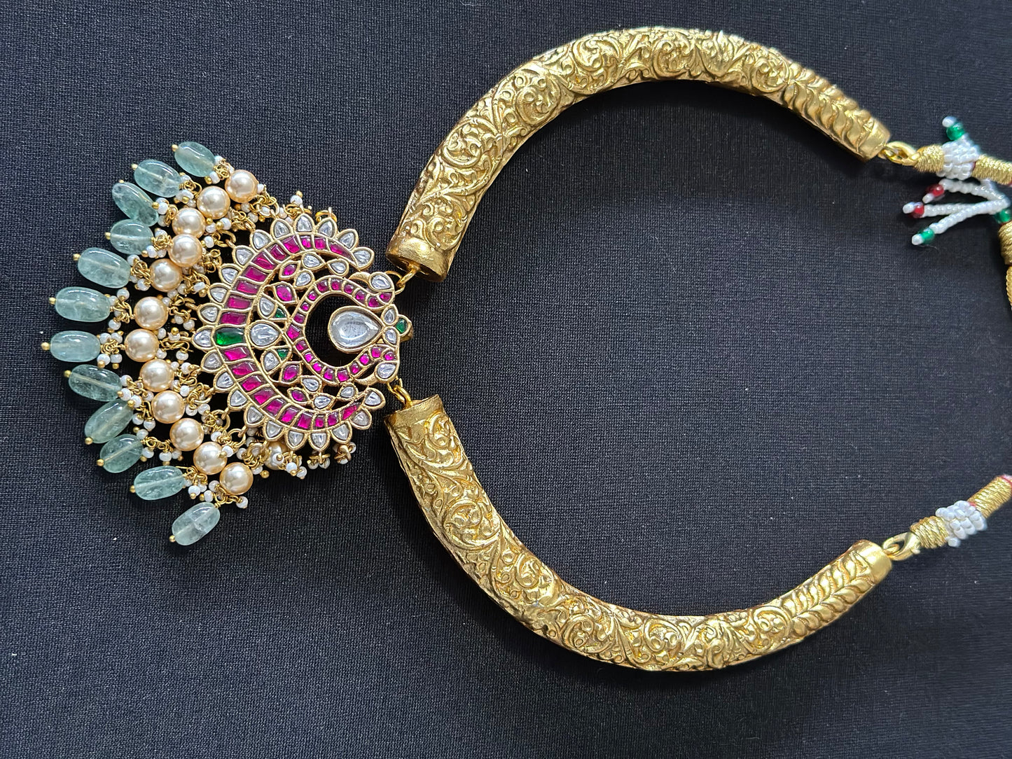 Jadau Kundan Pendent Hasli |  Traditional Kante Necklace