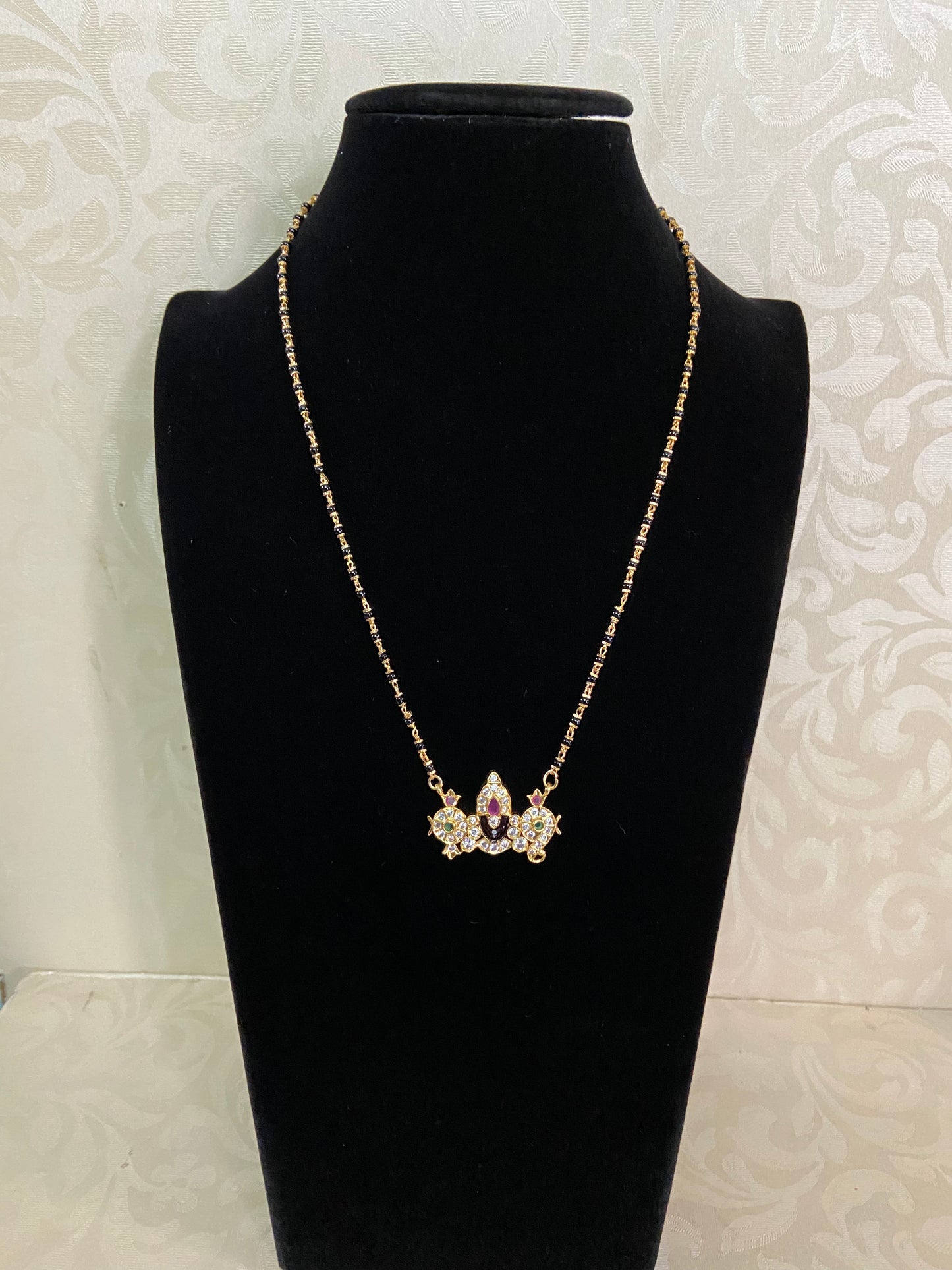 AD Balaji Pendant Mangalsutra | Black Beads Necklace | Traditional Mangalasutra