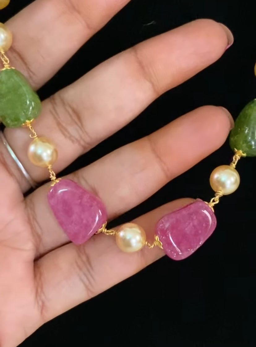 MultiColor stones & Pearls Mala Necklace | Simple Necklace | Indian Jewelry