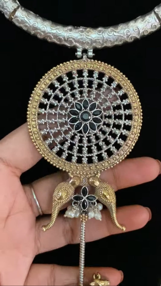 Dual Tone Oxidized  Hasli | Statement Necklace Set