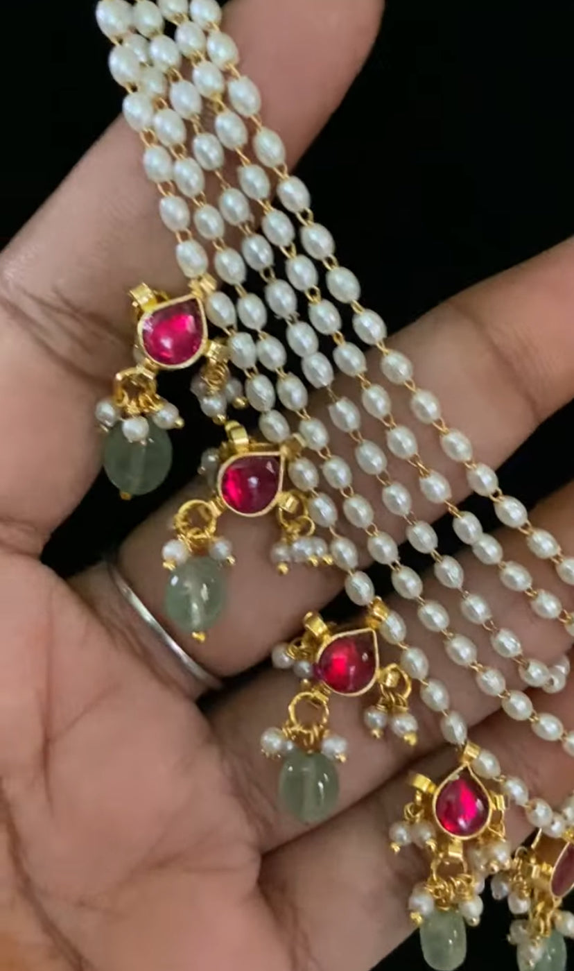 Pearl kundan Necklace Set | Indian Beads Haram With Earrings