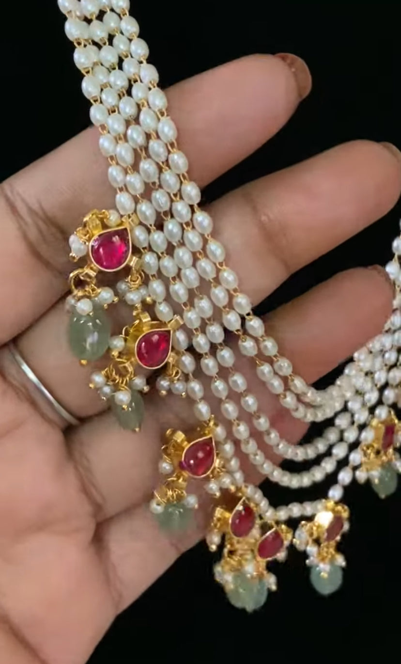 Pearl kundan Necklace Set | Indian Beads Haram With Earrings