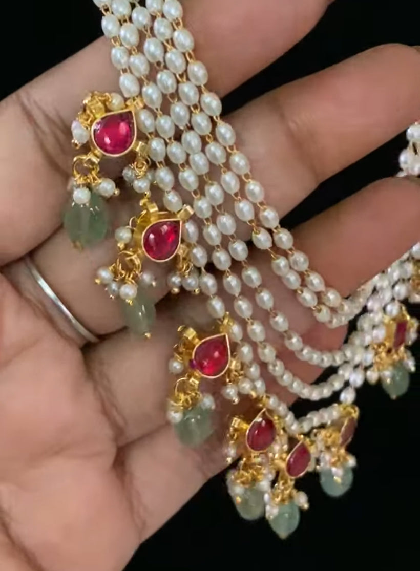 Pearl kundan Necklace Set | Indian Beads Haram With Earrings