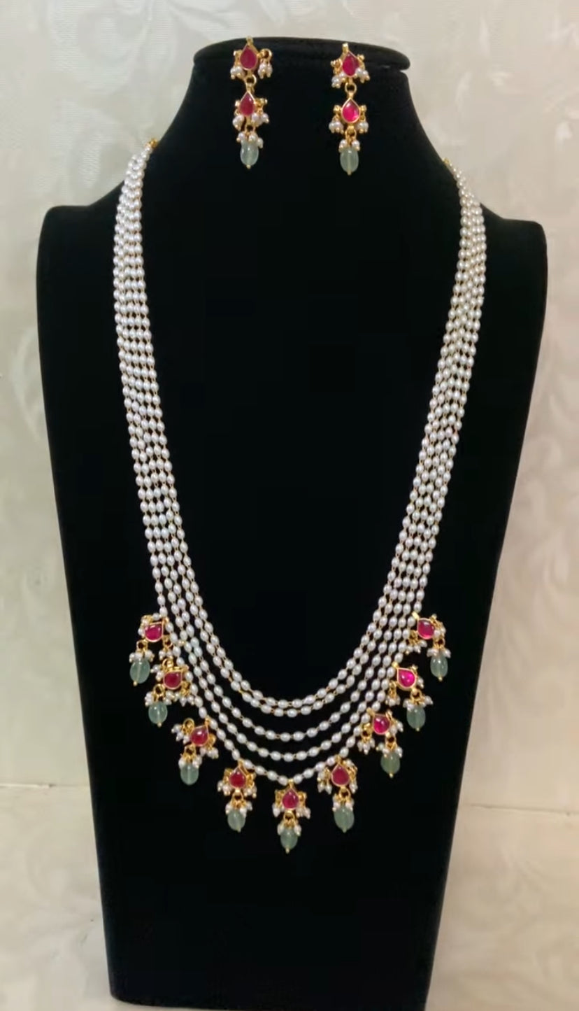 Pearl kundan Necklace Set | Indian Beads Haram With Earrings