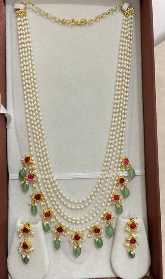 Pearl kundan Necklace Set | Indian Beads Haram With Earrings