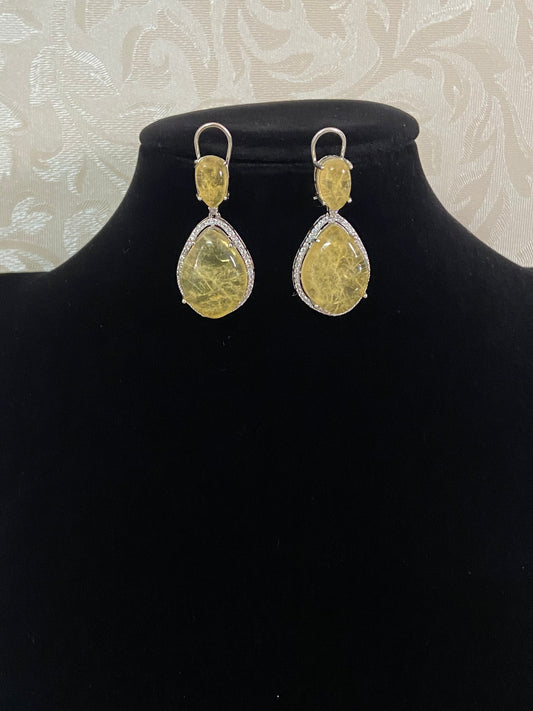 Luxury CZ Border Yellow Stone  Earrings | Indian Jewelry In USA