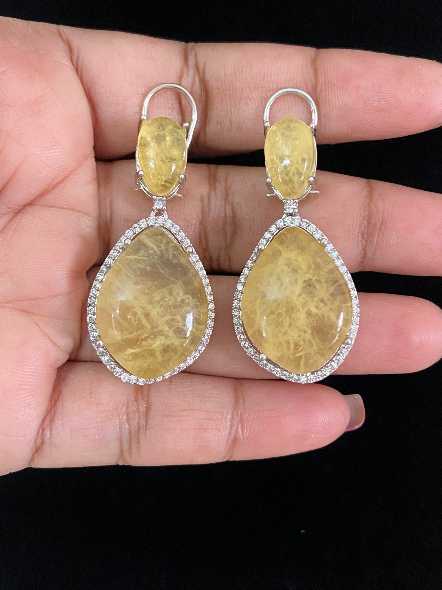 Luxury CZ Border Yellow Stone  Earrings | Indian Jewelry In USA