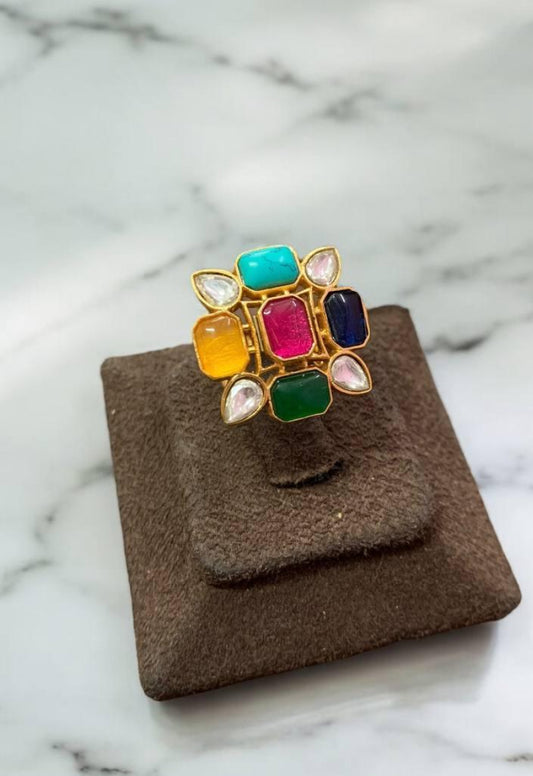 Polki Kundan Finger Ring | Adjustable Finger Ring