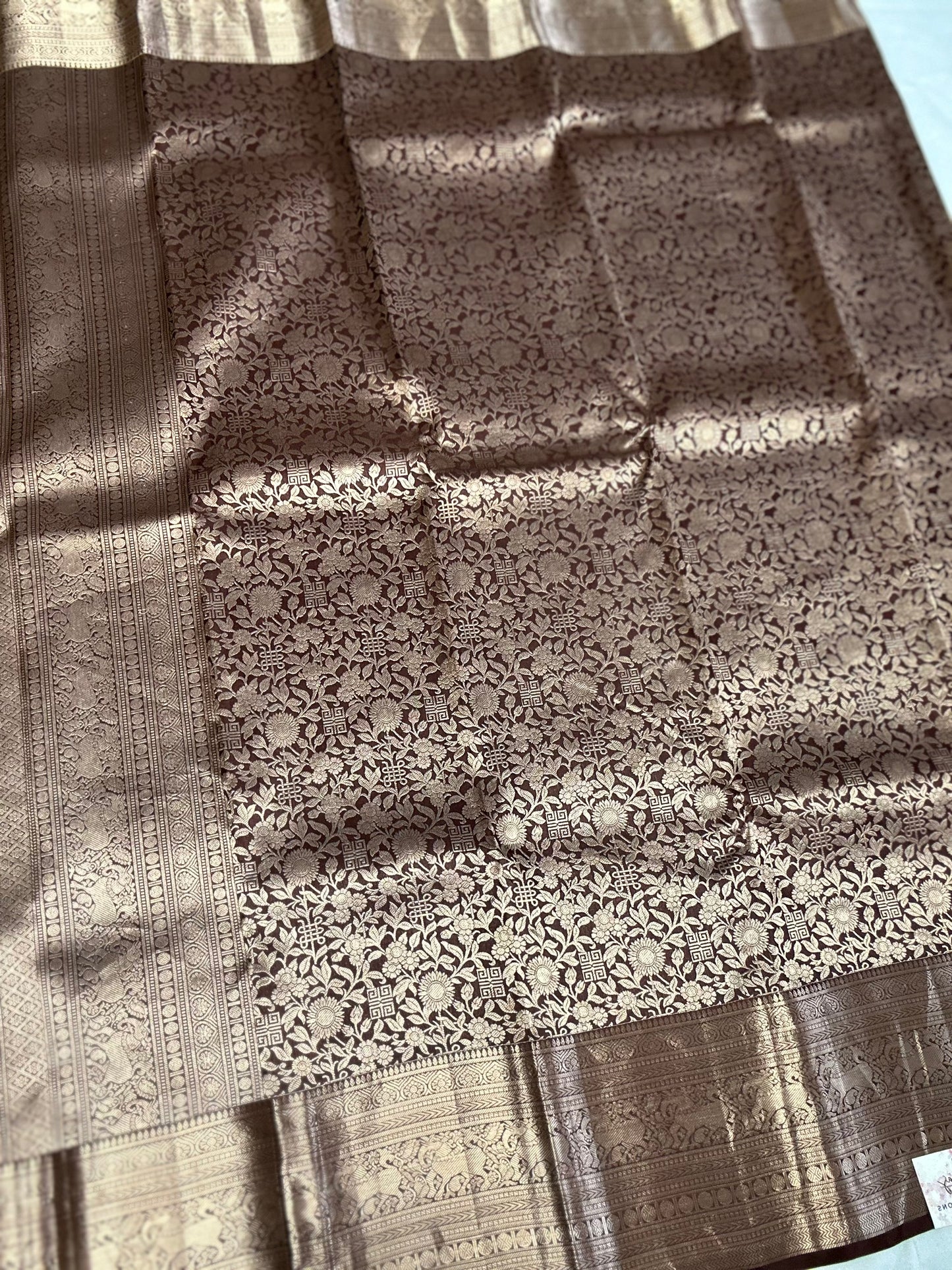 Pure Chocolate Brown Kanjivaram Silk Saree | Silk mark certified saree | Indian Sarees in USA