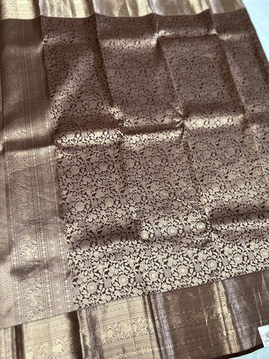 Pure Chocolate Brown Kanjivaram Silk Saree | Silk mark certified saree | Indian Sarees in USA