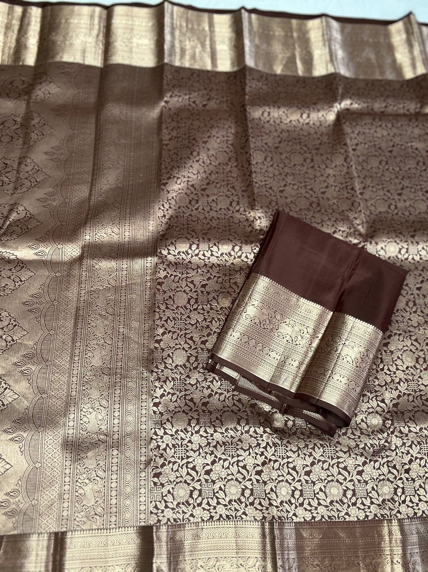 Pure Chocolate Brown Kanjivaram Silk Saree | Silk mark certified saree | Indian Sarees in USA