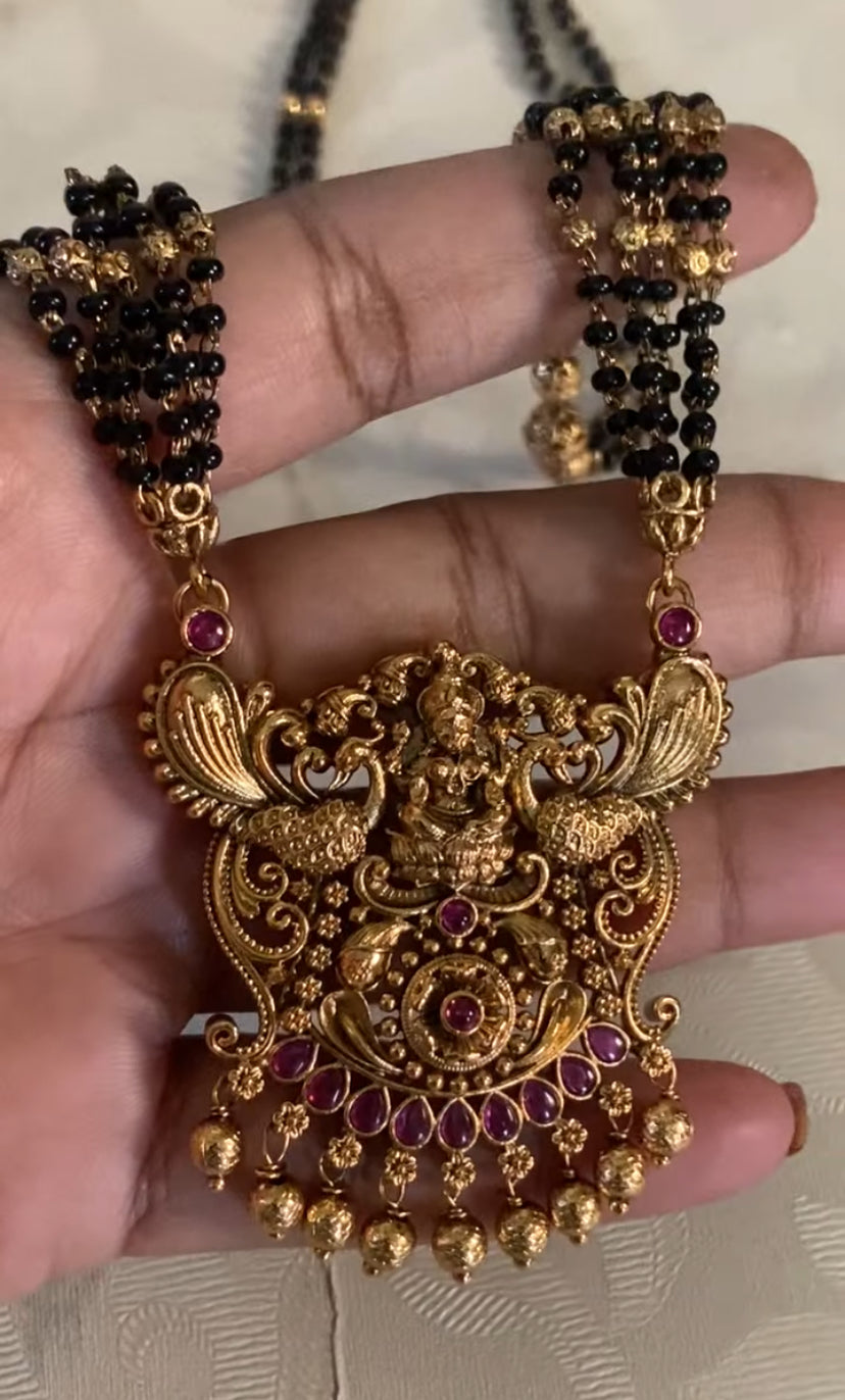 Traditional Lakshmi Pendant Mangalsutra | Indian Black Beads Necklace