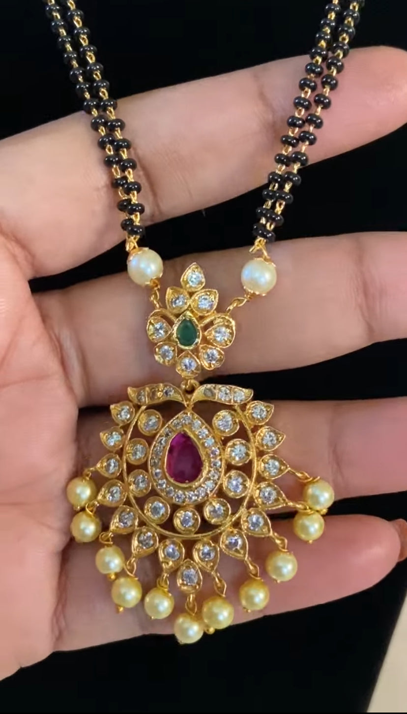 AD Moti Pendant Mangalsutra | Traditional Indian Black Beads Necklace