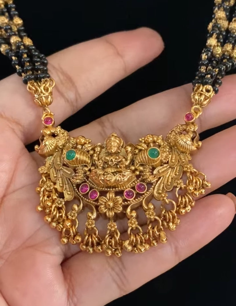 Traditional Lakshmi Pendant Mangalsutra | Indian Black Beads Necklace