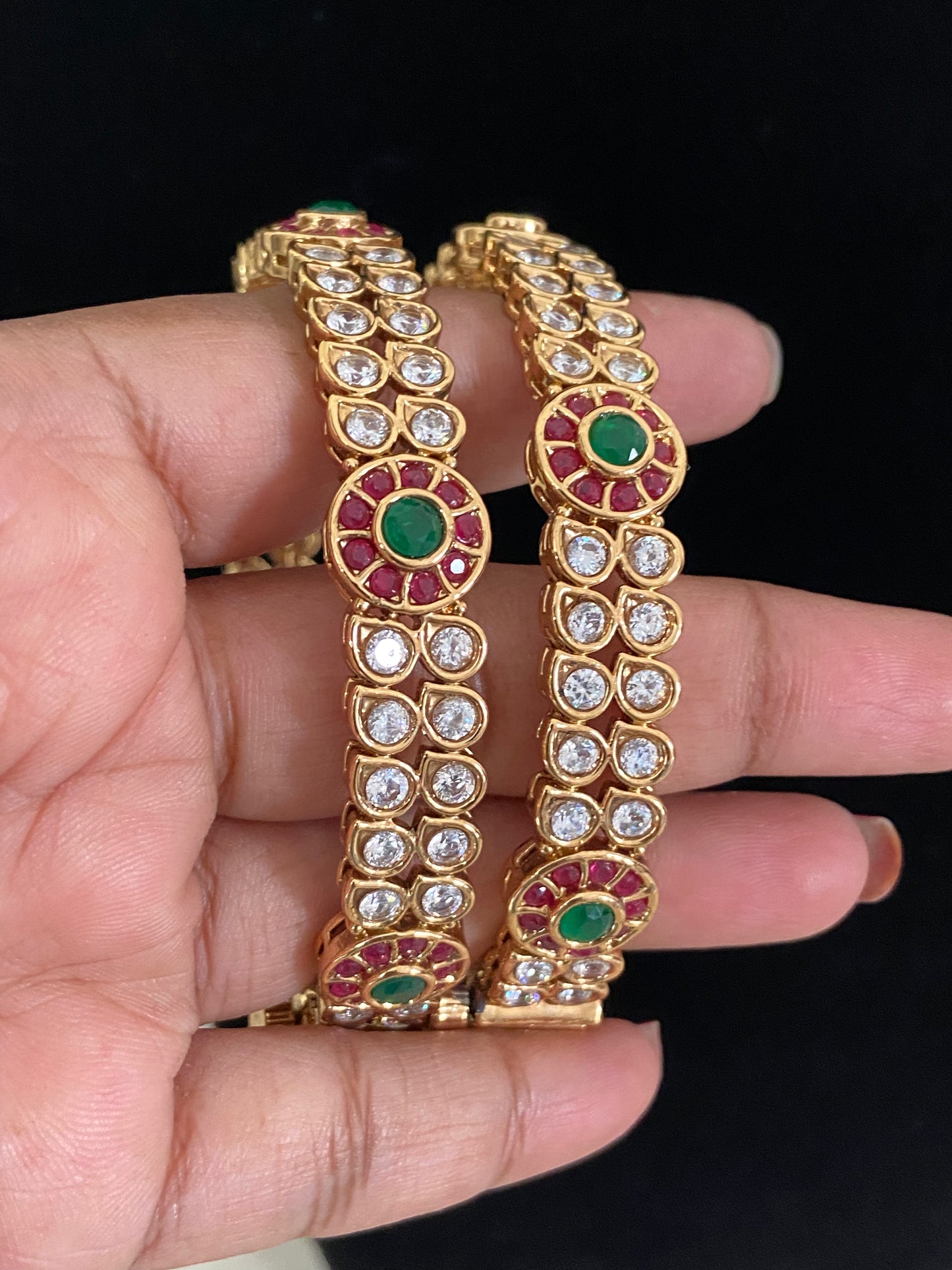AD Ruby Green Openable Bangles | Traditional Indian Jewelry