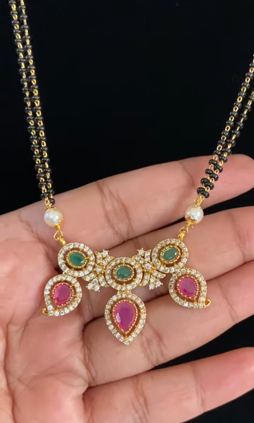 AD Ruby Emerald Mangalsutra | Indian Traditional Black Beads Necklace