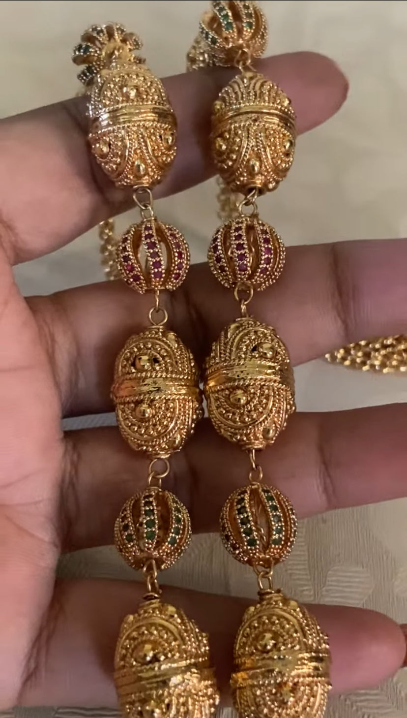 Antique Beads & Ruby Green Beads Mala Set | Indian Necklace