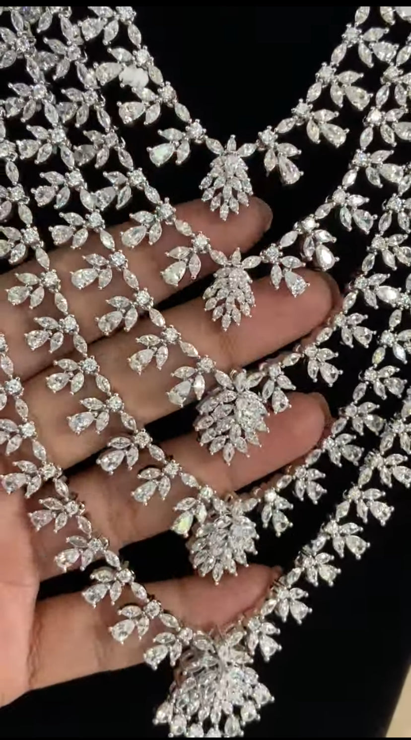 CZ Multi Layered Necklace Set | Indian Bridal Necklace