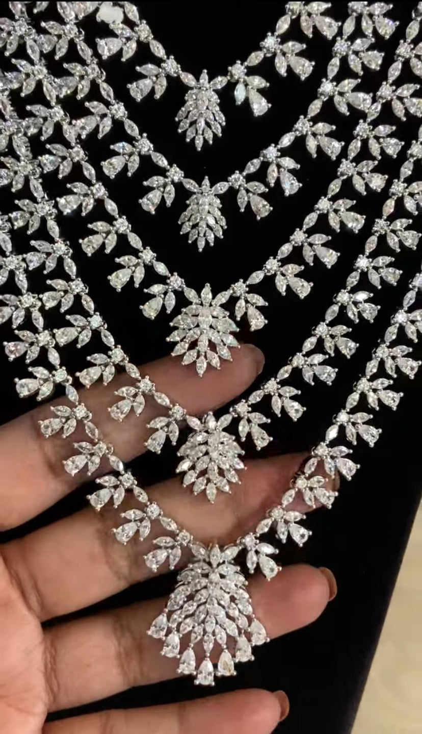 CZ Multi Layered Necklace Set | Indian Bridal Necklace