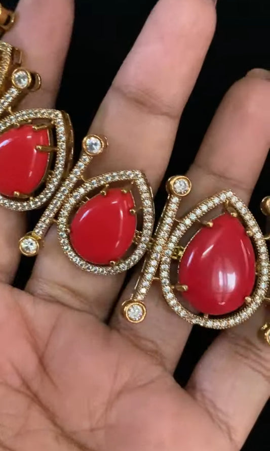 CZ Antique Necklace With Studs | Indian Jewelry In USA