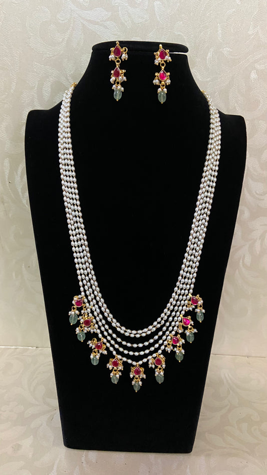 Pearl kundan Necklace Set | Indian Beads Haram With Earrings