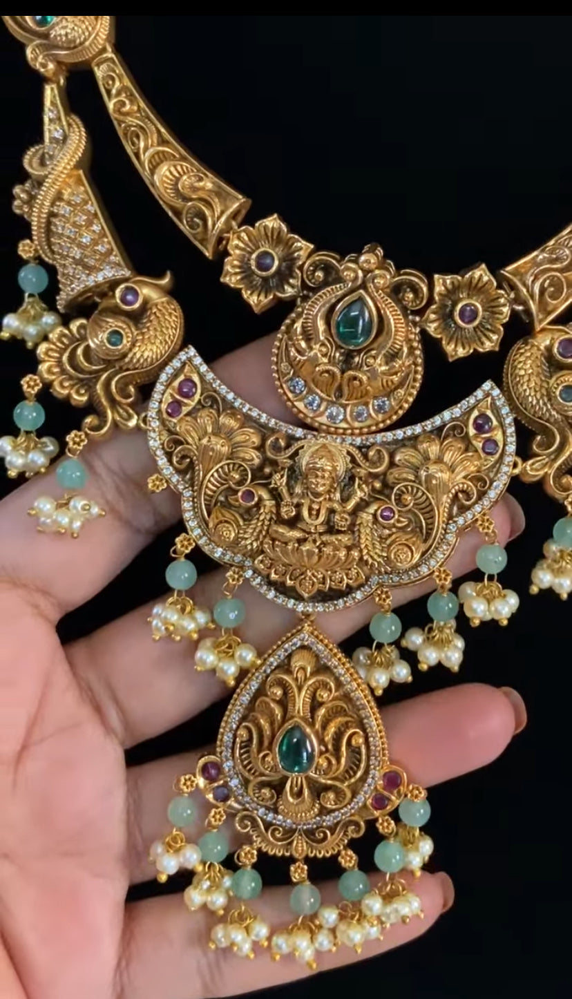 Antique Temple Lakshmi Necklace With Earrings  | Indian Traditional Jewelry