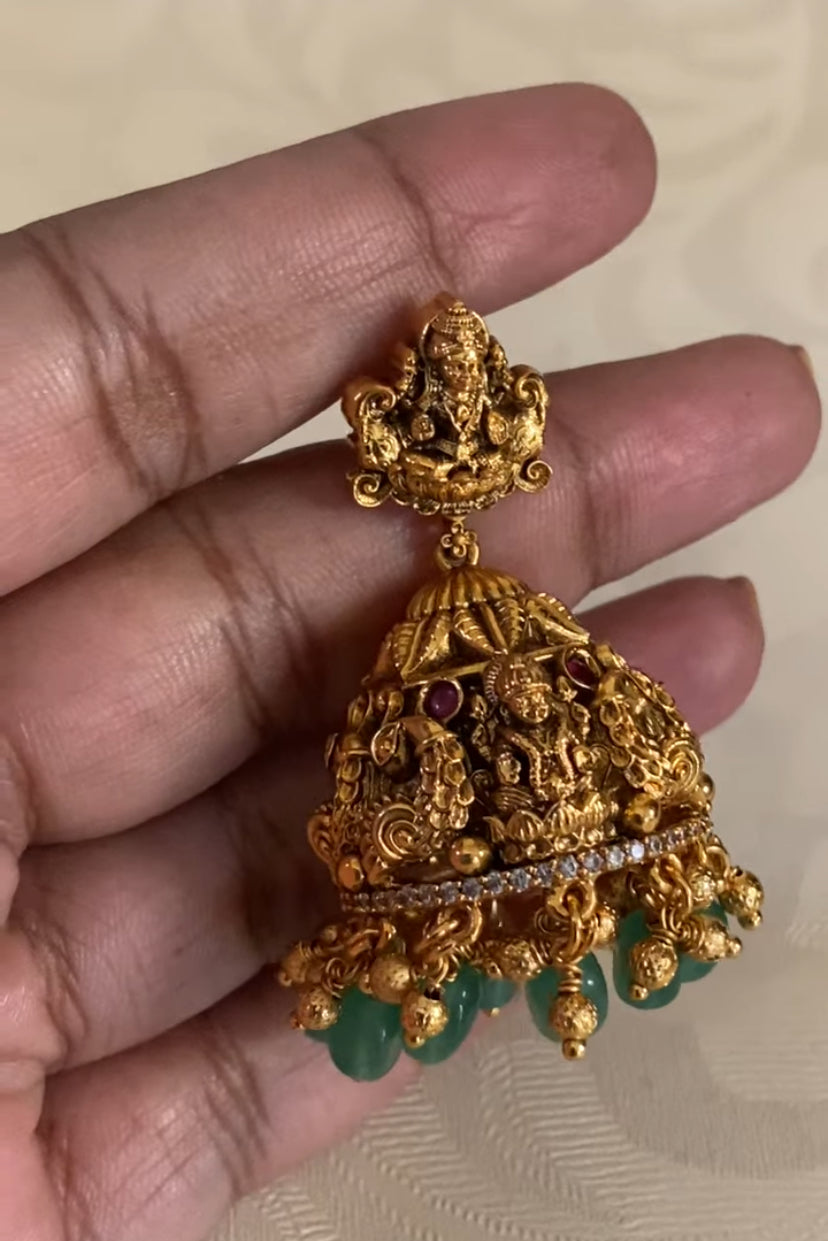 Antique Temple Lakshmi Necklace With Jumkis | Indian Traditional Jewelry