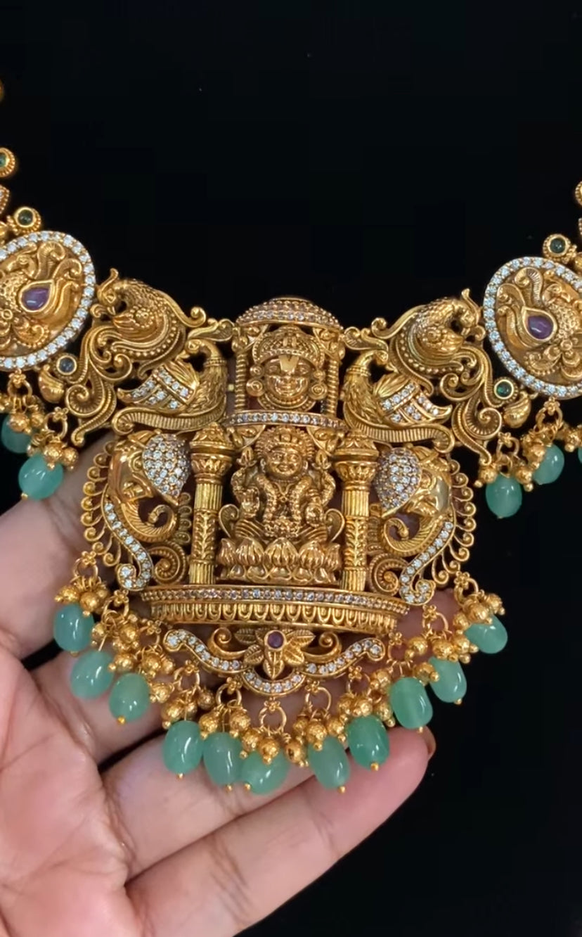 Antique Temple Lakshmi Necklace With Jumkis | Indian Traditional Jewelry