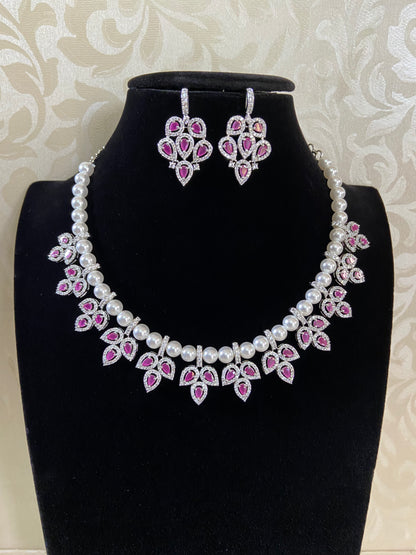 AD Silver Plated Pearl Necklace | Unique Necklace Set