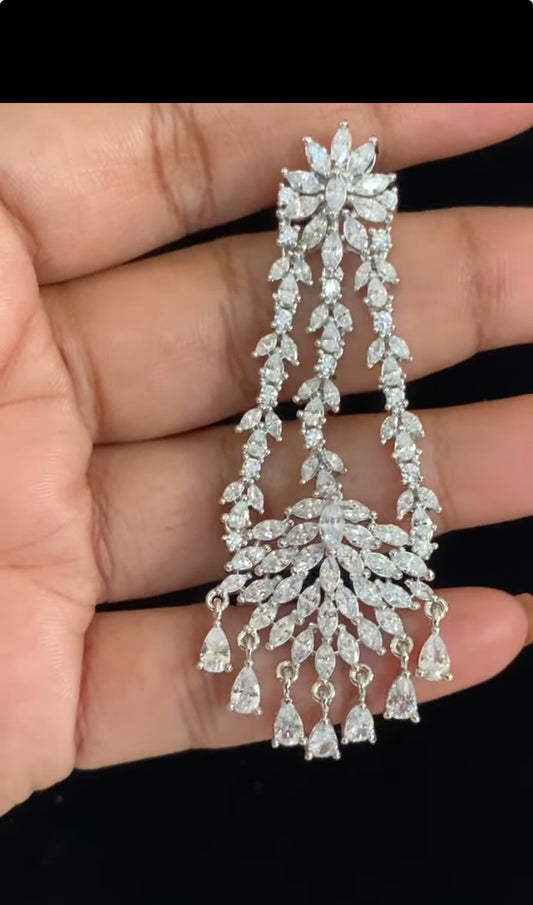 Rhodium Chandelier Earrings | Indian jewelry in USA