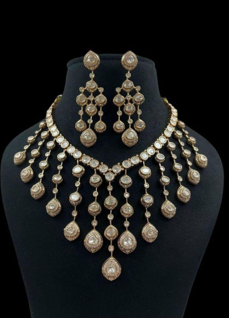 Peacock Feather Drop Moissanite Necklace Set | Party Wear Necklace