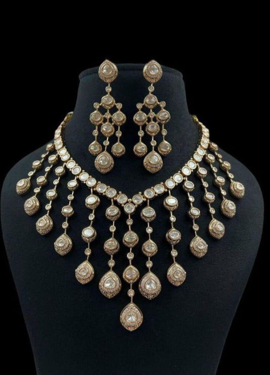 Peacock Feather Drop Moissanite Necklace Set | Party Wear Necklace