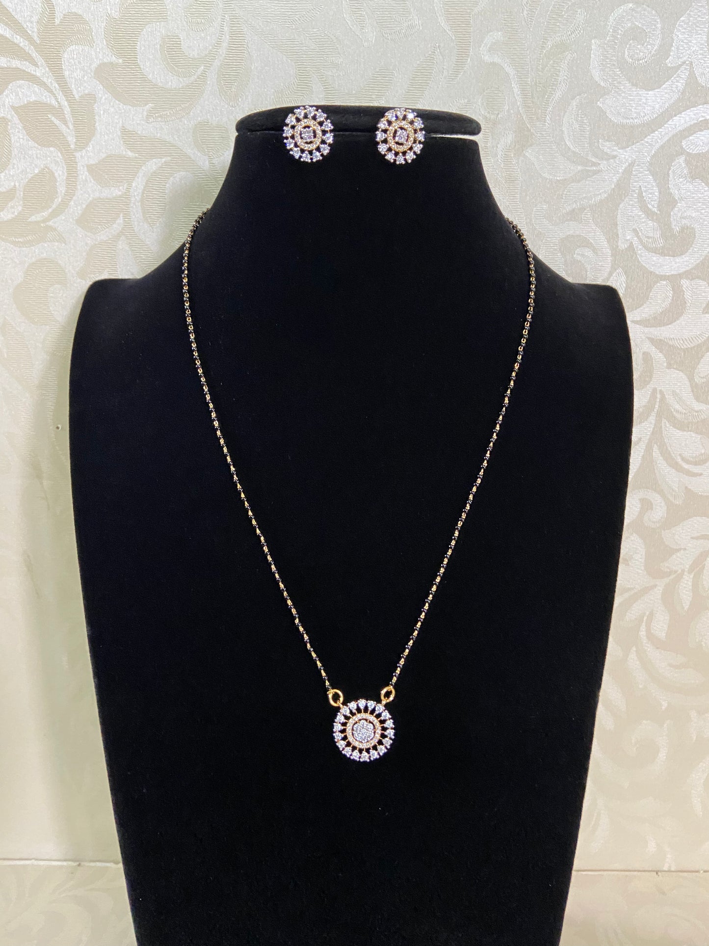 AD Simple Mangalasutra | Black Beads Necklace With Studs