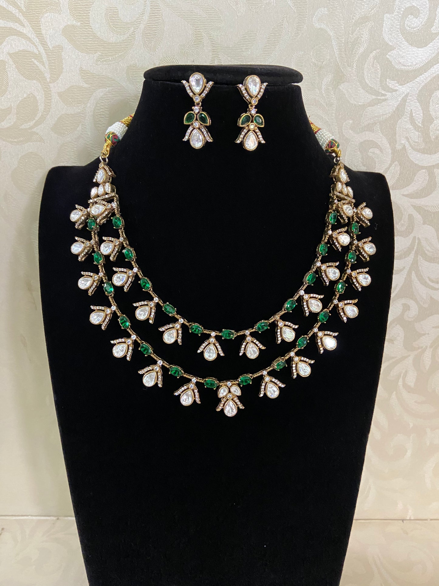 Victorian AD Polki Necklace With Earrings | Indian Necklace
