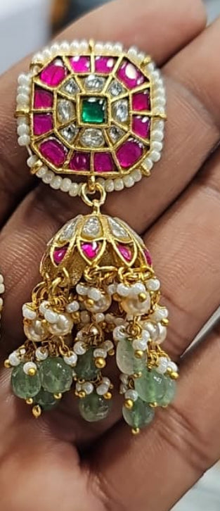 Antique Jadau Kundan Jumkis | Indian Traditional Jumki Earrings