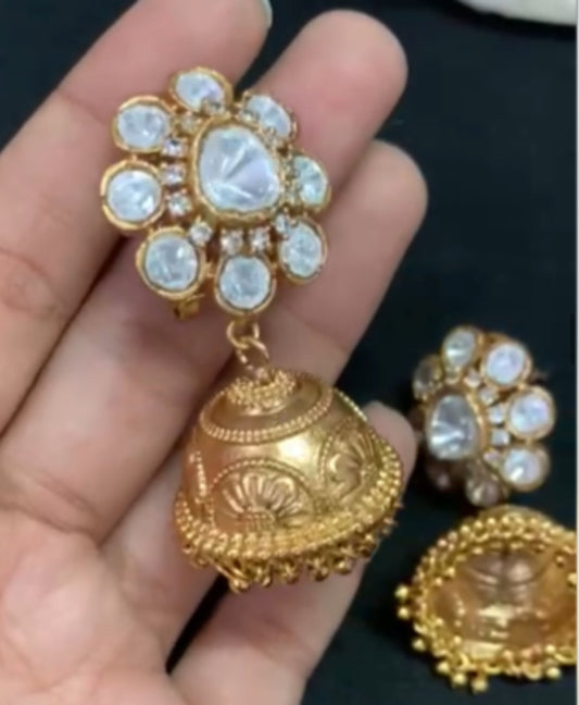 Moissanite Stud Antique Jumkis | Indian Jumki Earrings In USA