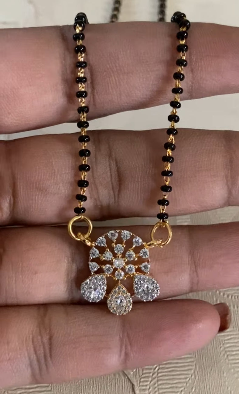 AD Pendant Mangalsutra Set | Simple Blackbead Necklace