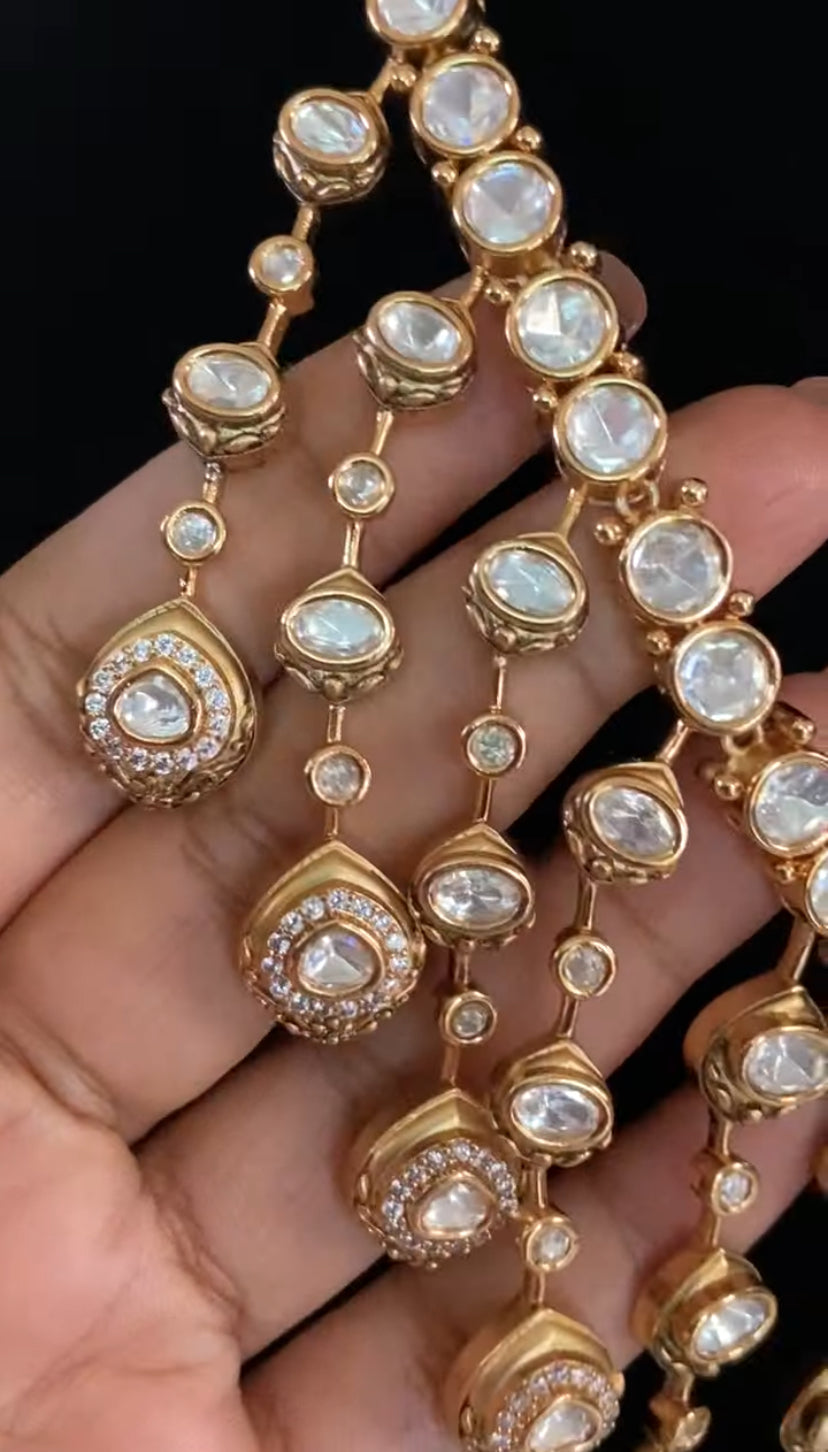 Peacock Feather Drop Moissanite Necklace Set | Party Wear Necklace