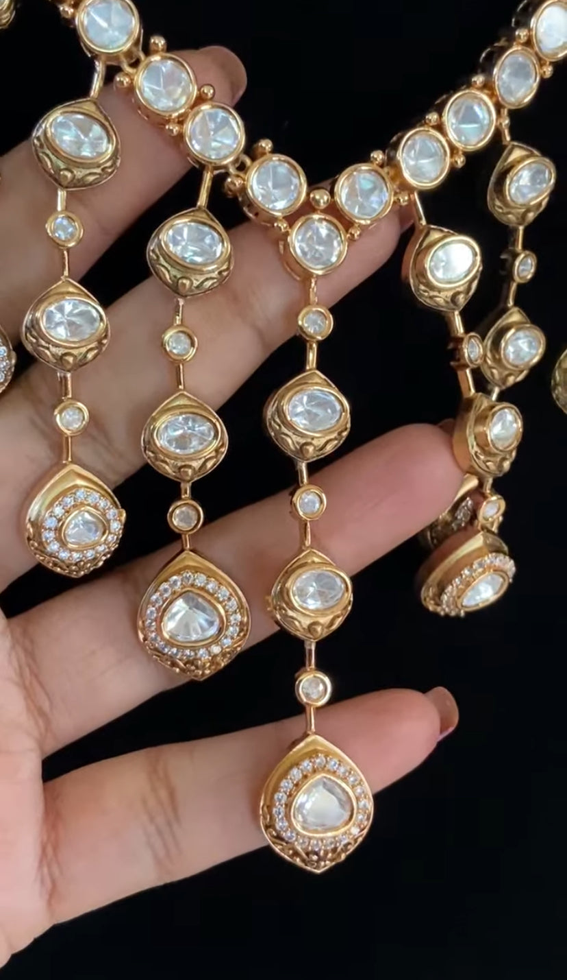 Peacock Feather Drop Moissanite Necklace Set | Party Wear Necklace