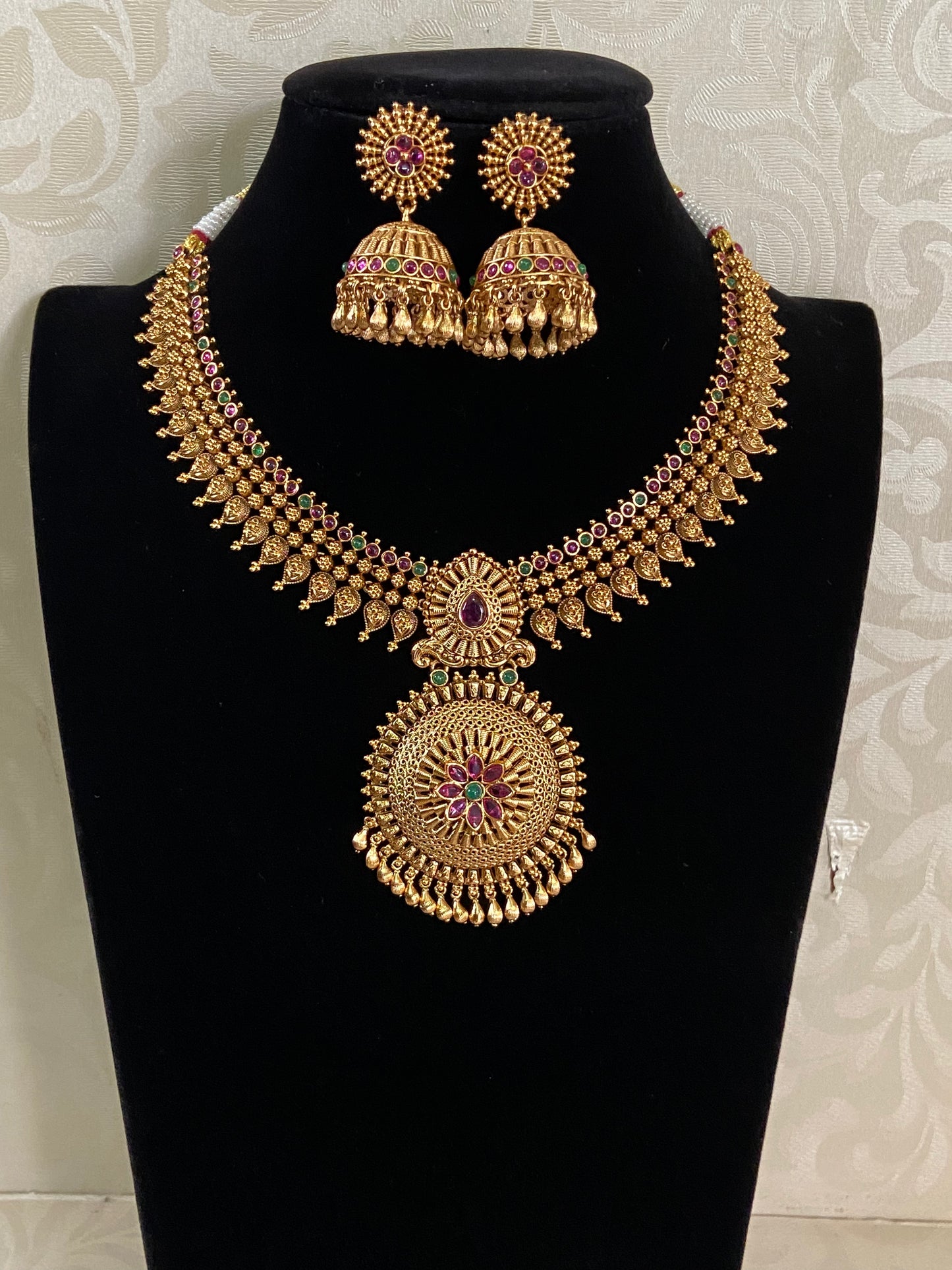 Antique Traditional Necklace With Jumkis | Indian Necklace In USA