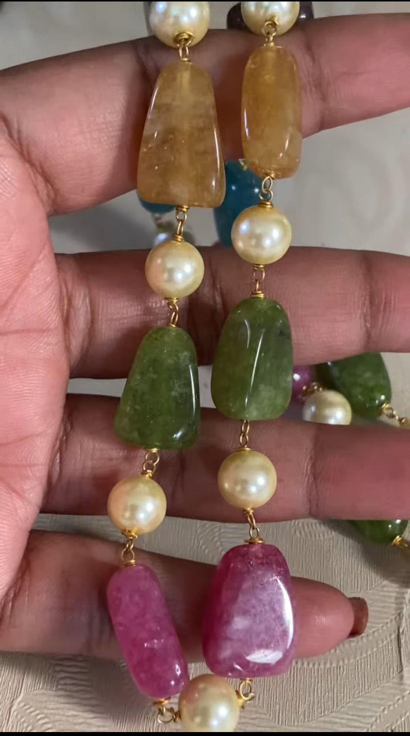 MultiColor stones & Pearls Mala Necklace | Simple Necklace | Indian Jewelry
