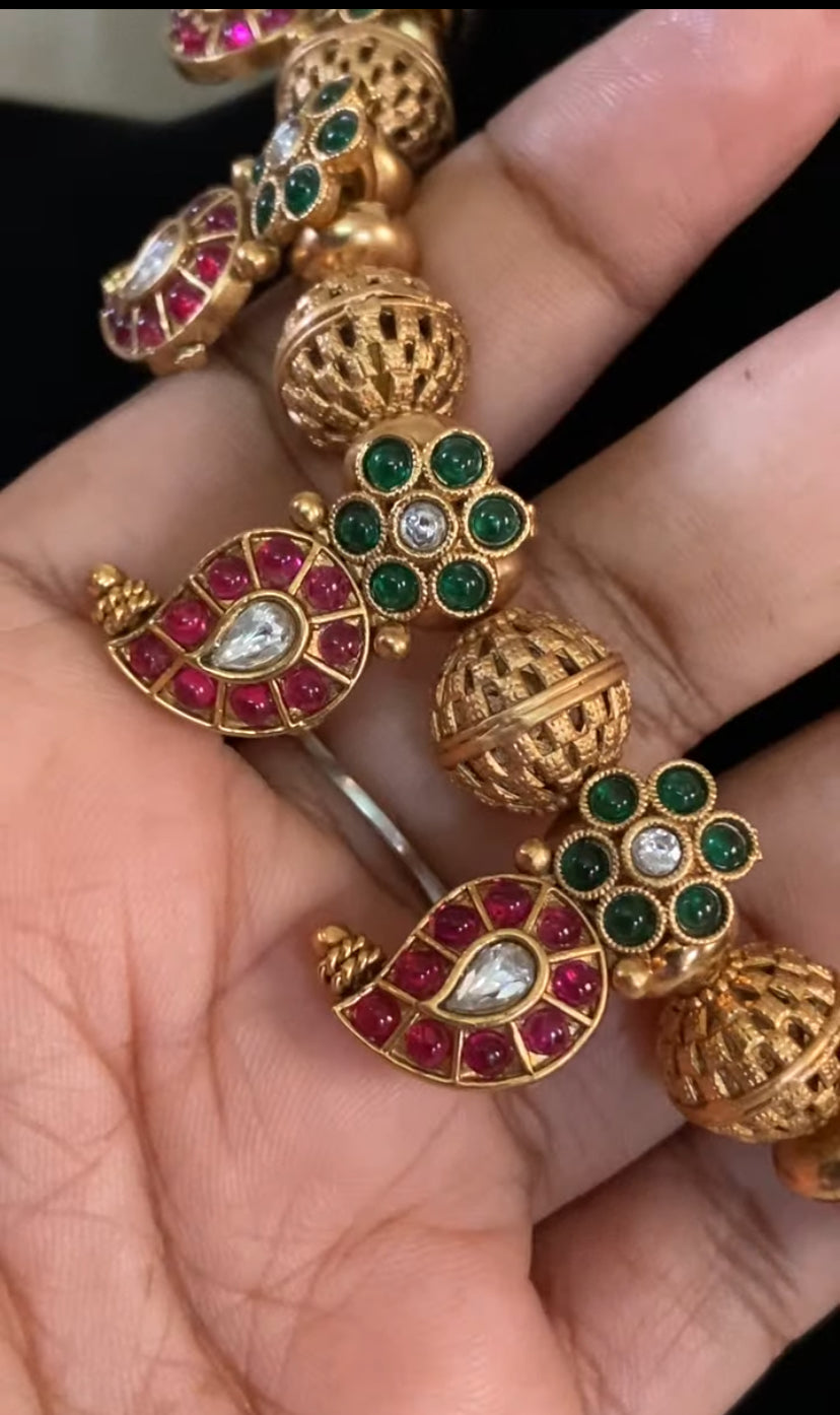 Kemp Mango Pendants Gold Beads Necklace Set | Traditional Indian Jewelry In USA