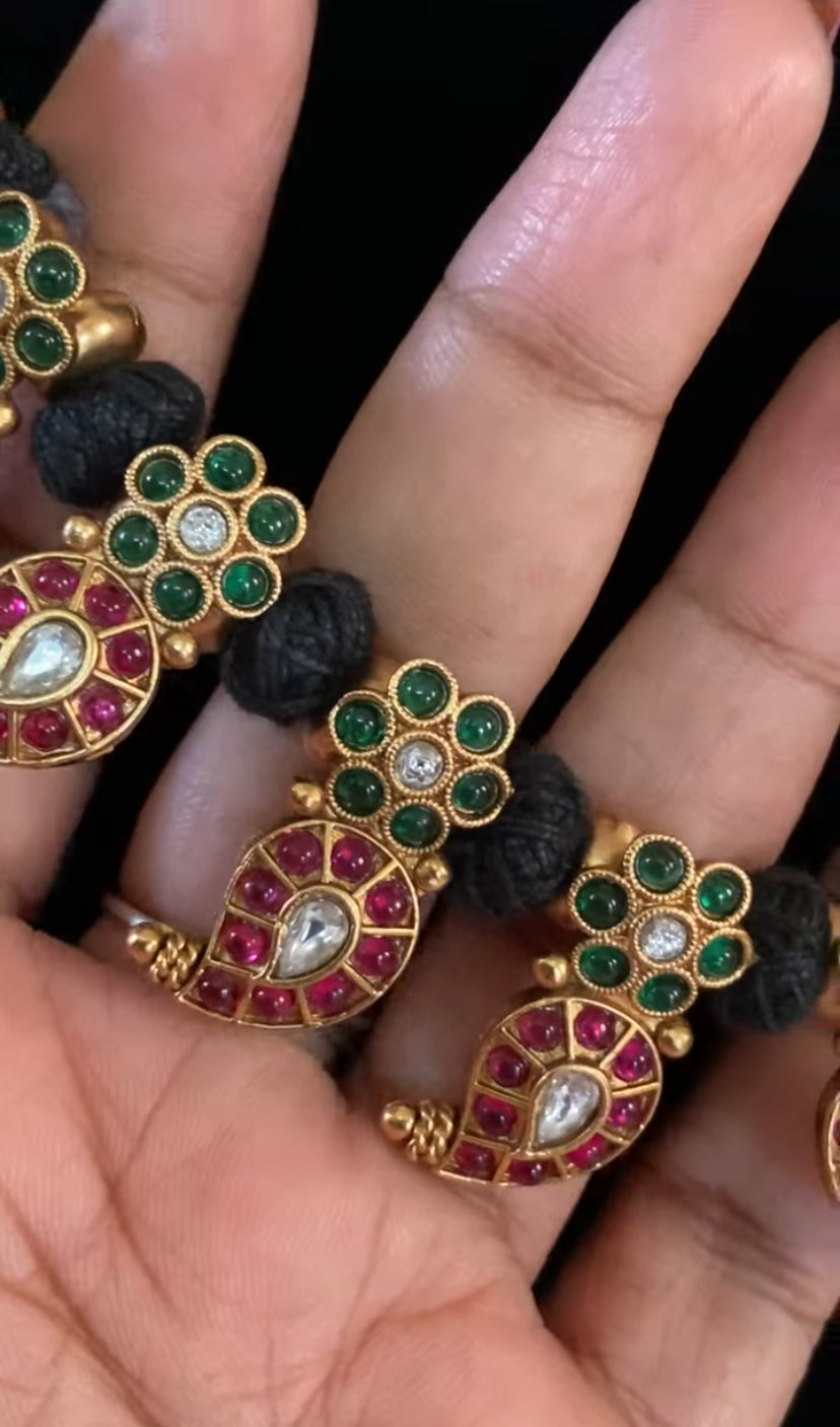 Kemp Mango Pendants Black Thread Necklace Set | Traditional Indian Jewelry In USA | Mangalsutra