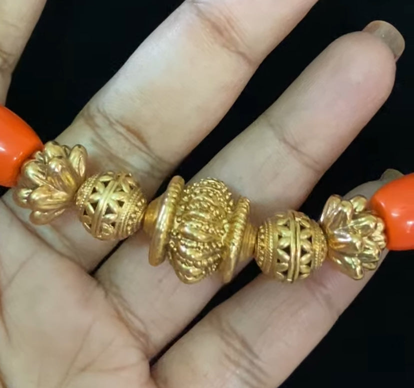 Coral Mala Necklace with Studs | Indian Handmade Jewelry