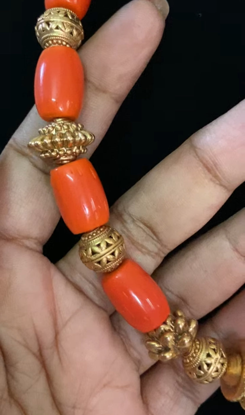Coral Mala Necklace with Studs | Indian Handmade Jewelry
