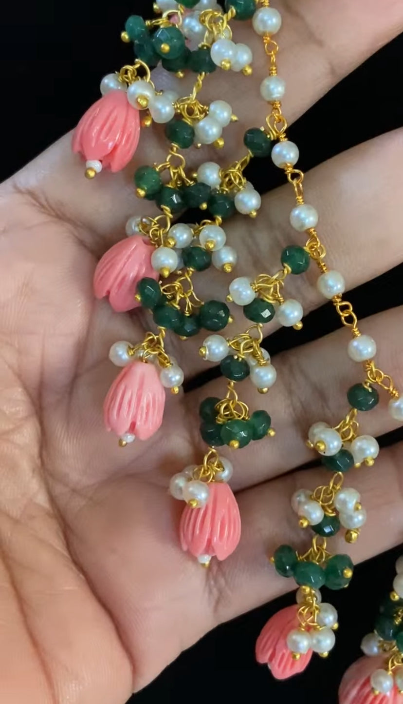 Tulips Necklace With Earrings | Light weight Necklace | Indian jewelry in USA | Gift Idea