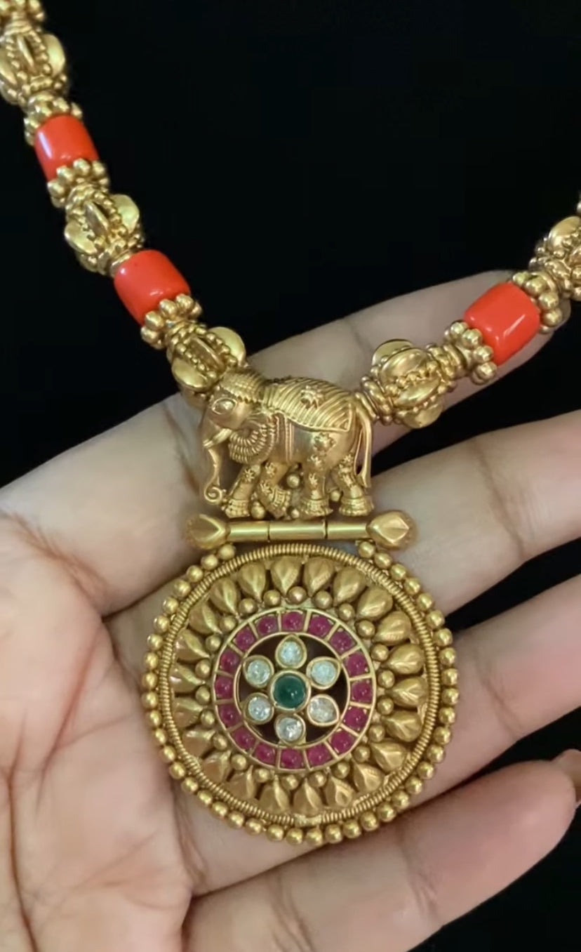 Coral Nakshi Beads Necklace With Studs | Traditional Jewelry In USA