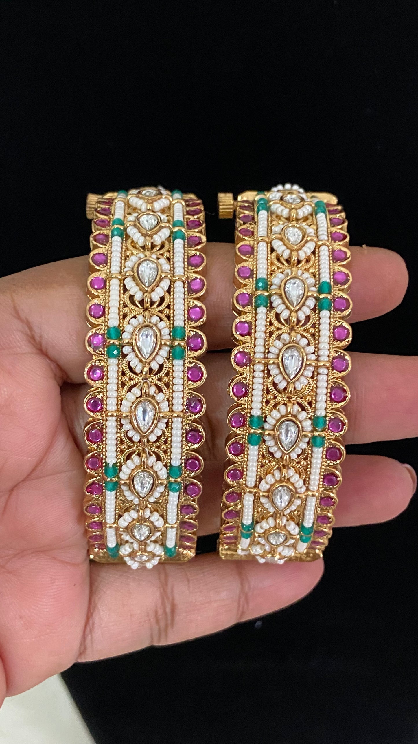 Antique Pearl Openable Bangles | Bridal Bangles |  Indian Jewelry IIn USA